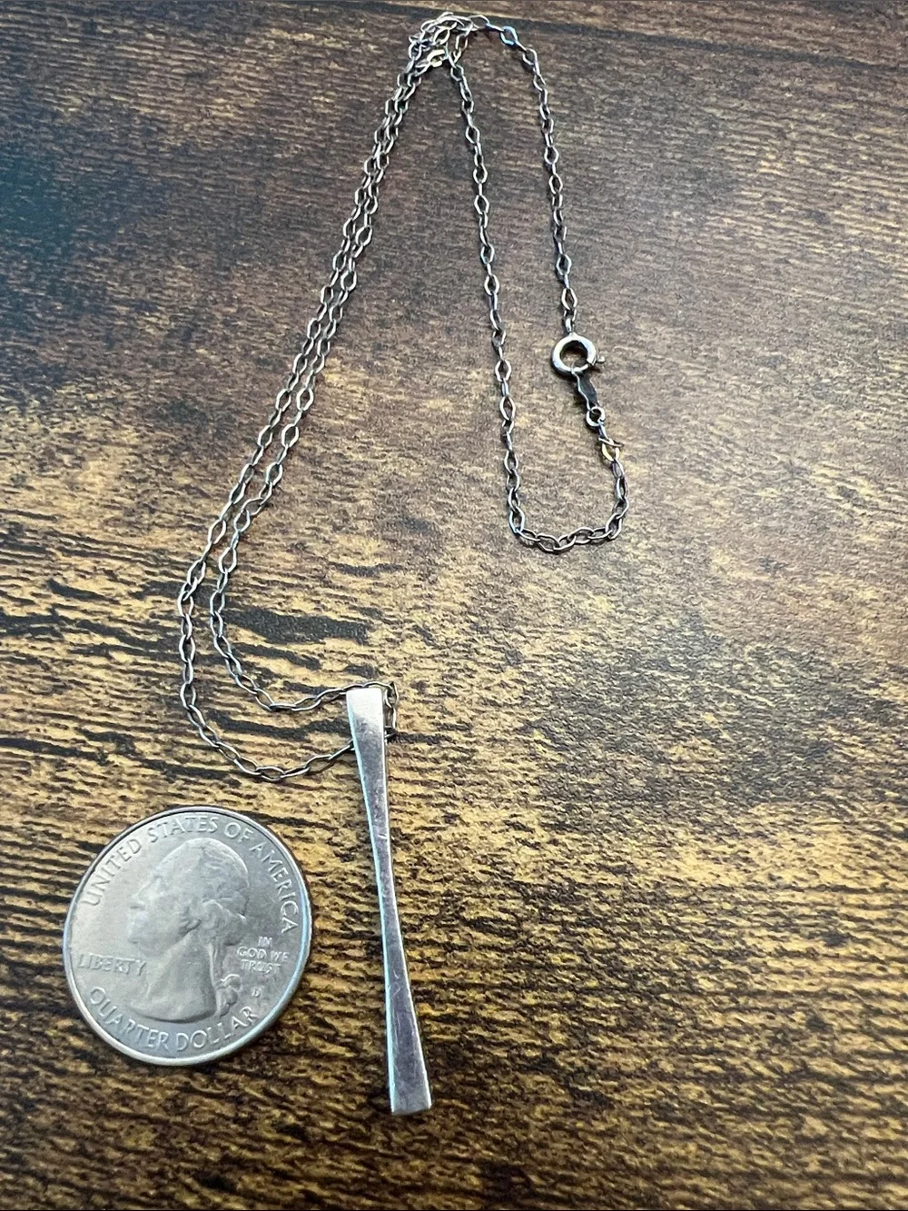 Sterling Silver  Nepal Minimalist Bar Pendant Necklace - Silver